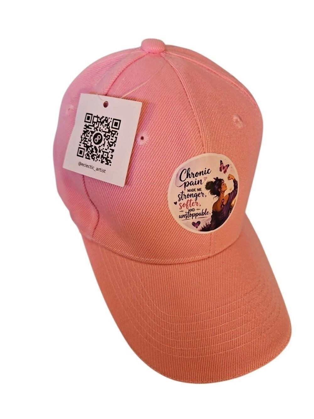UPCYCLED OOAK Pink Cap Wearable Art Hat Strength Original Design Pain Awarness - Picture 3 of 17